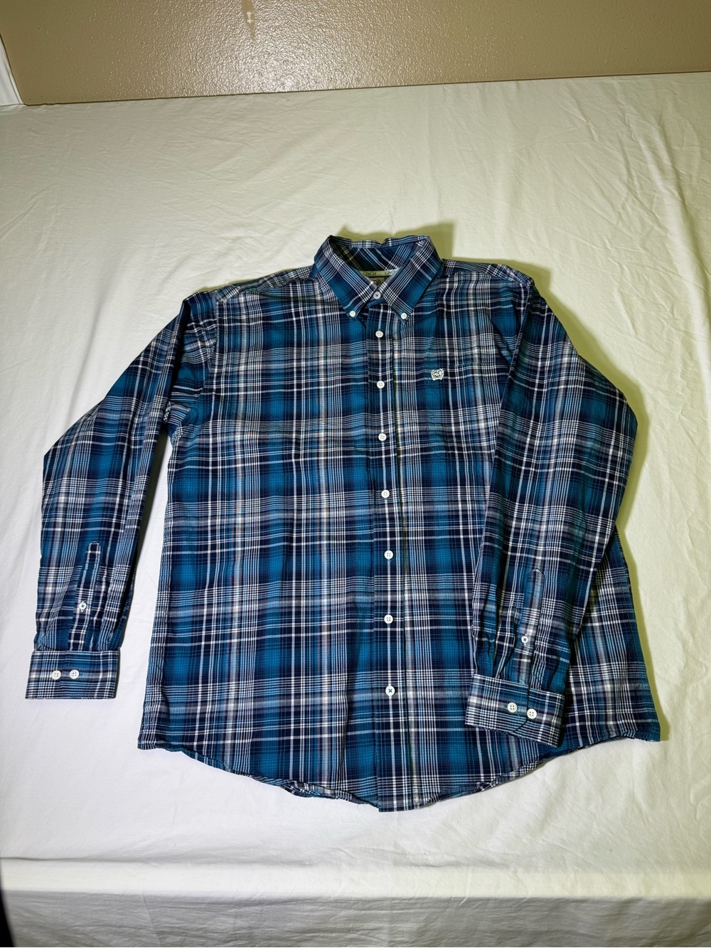 Cinch Shirt Mens Medium Blue Plaid Long Sleeve Button Down Western Cowboy